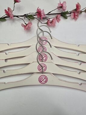 PINK Victoria's Secret White and Pink Wooden Logo Hangers (Set of 5)